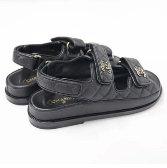 CHANEL DAD SANDALS CAVIAR BLACK