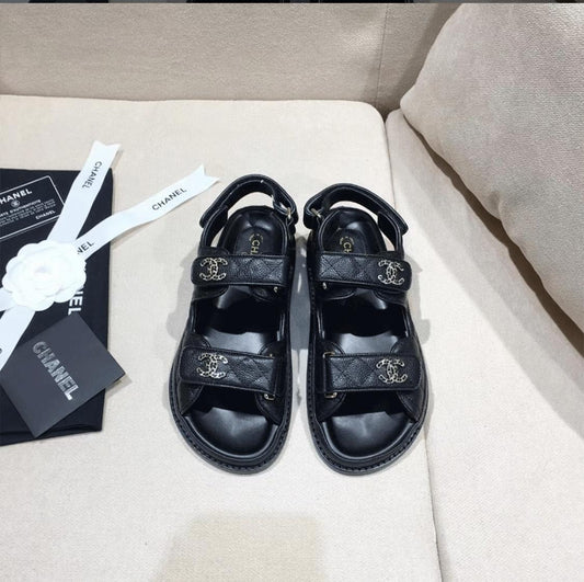 CHANEL DAD SANDALS CAVIAR BLACK